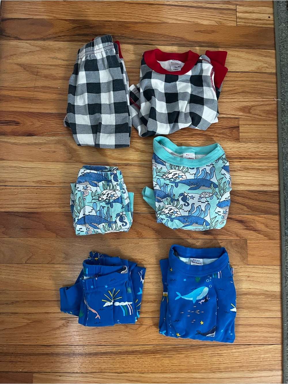 3 Hannah Andersson 3T Pajama Sets - Buffalo Plaid & Ocean Prints -
